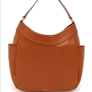 Furla Aura Tracolla Hobo Handbag - color: Cognac